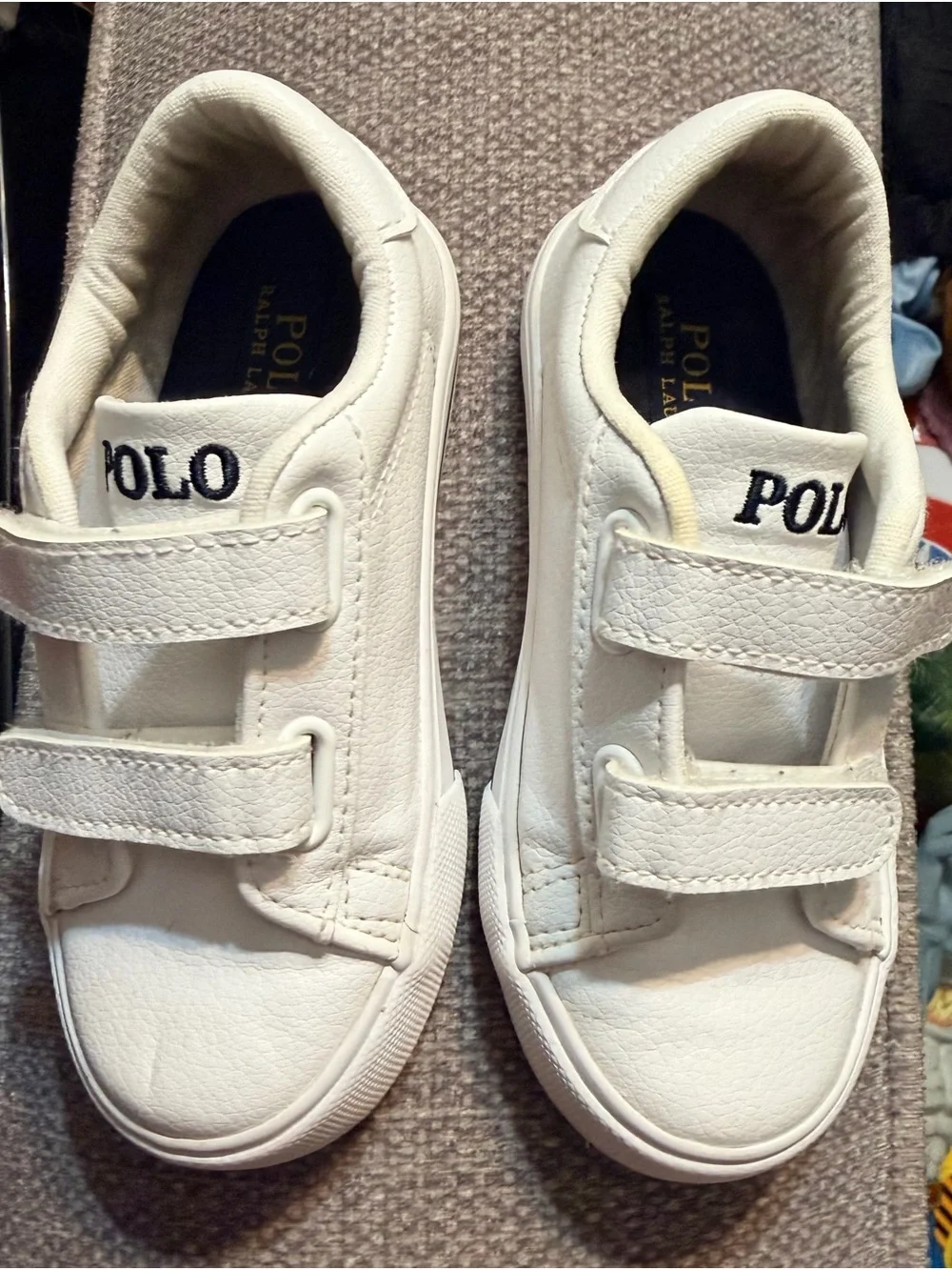 Ralph Lauren White Leather Kids Velcro Polo Sneakers